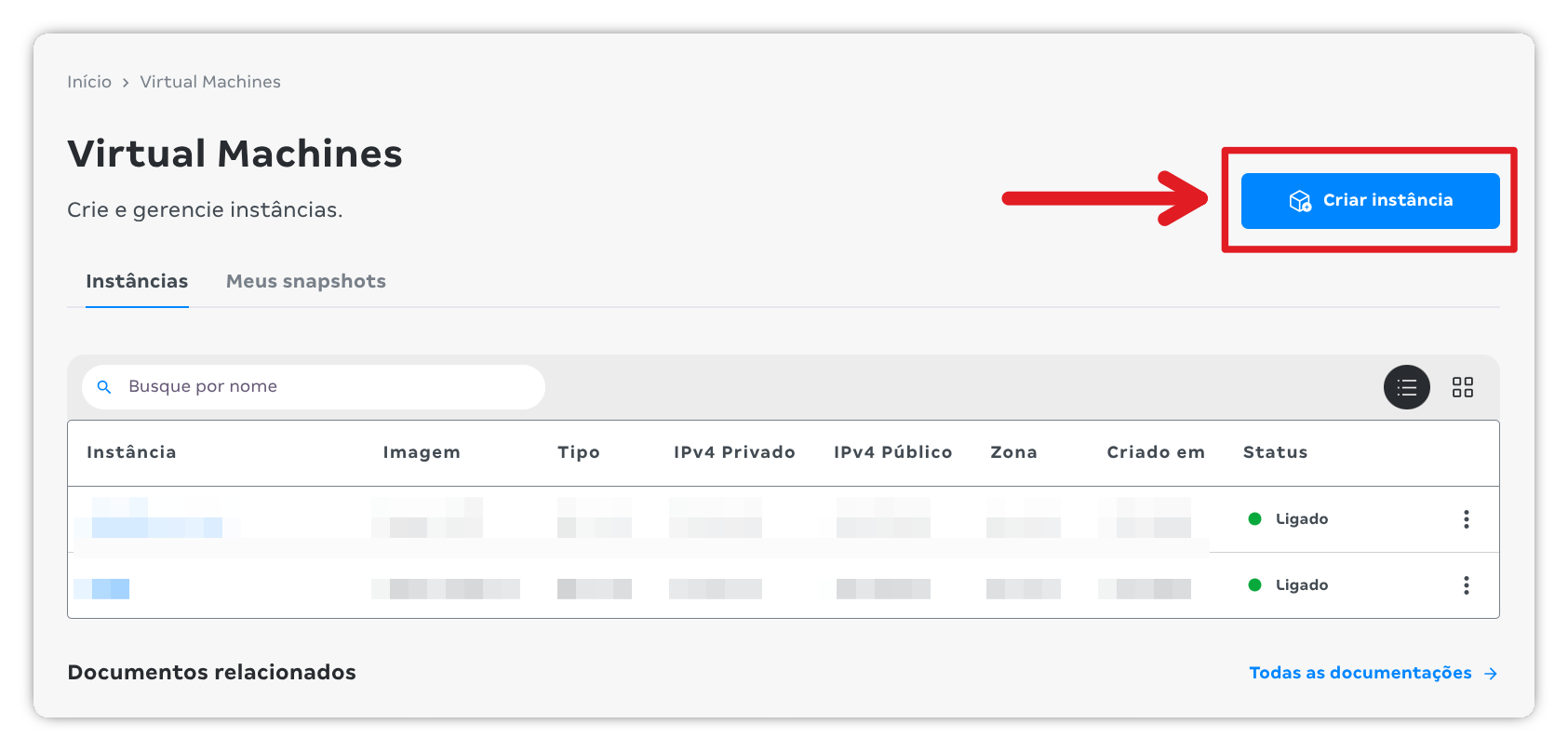 Clicando em Criar Instância